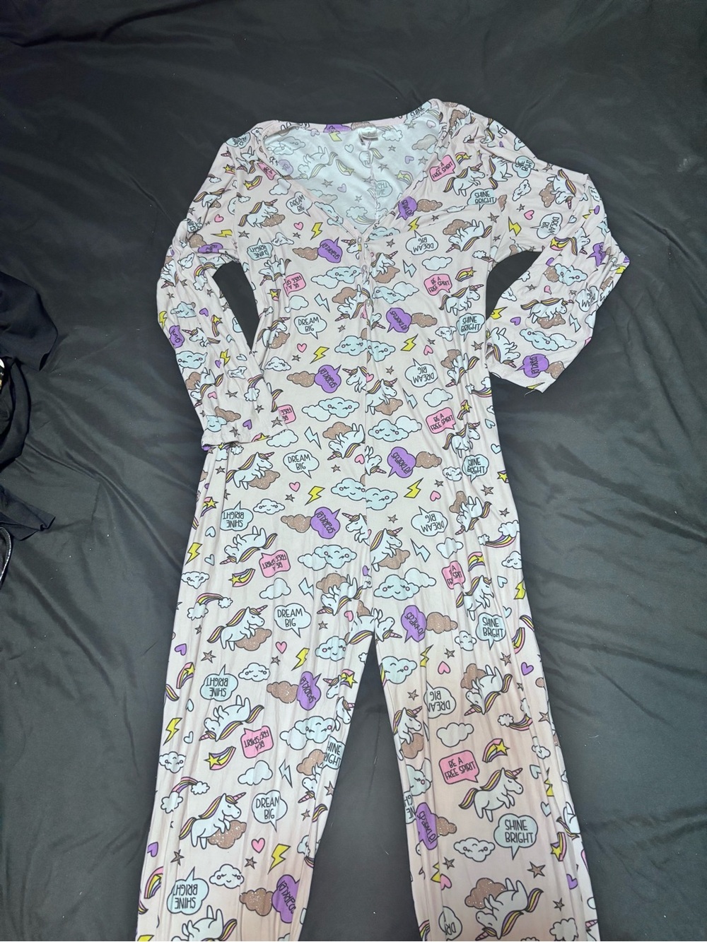 Fashion Nova Light Pink Unicorn Print One-Piece Pajama Romper
